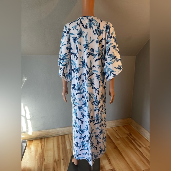 Petite Plume Peruvian Pima Cotton Sounds of Santorini Caftan Size Small NWOT - Picture 9 of 9